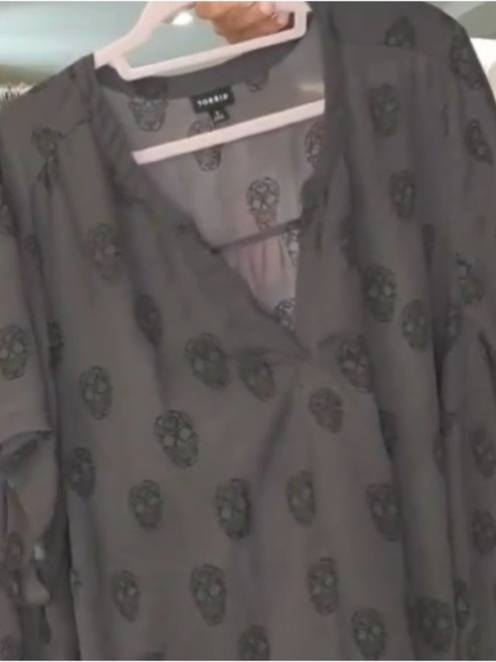 Torrid Charcoal Black Skull-Print V-Neck Blouse